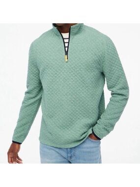 J. CREW 100% Cotton Quilted Half Zip Sweater Sweatshirt Sage Sz Small $98 NWT